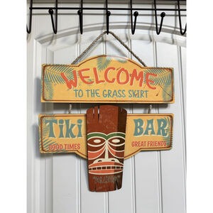 Tiki Bar Outdoor/Indoor Decorative Sign For “The Grass Skirt” Bar. 15.5” by 16”